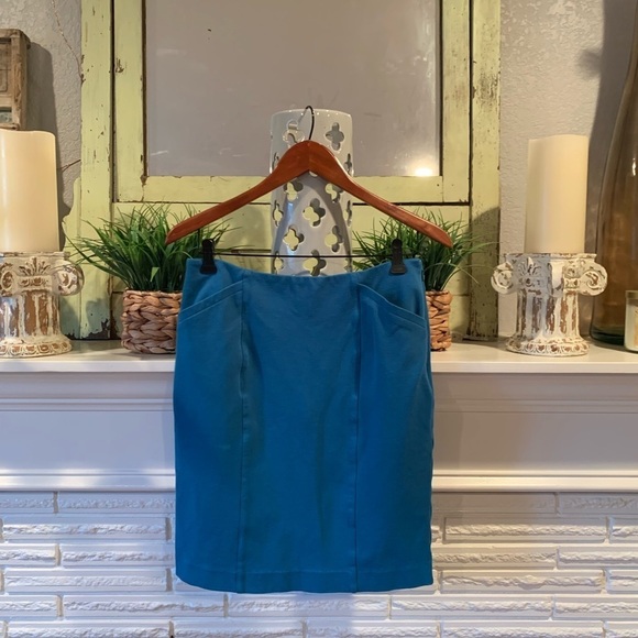 CAbi Teal Blue Sigourney Pencil Skirt Side Zipper Size 4 - Picture 4 of 12